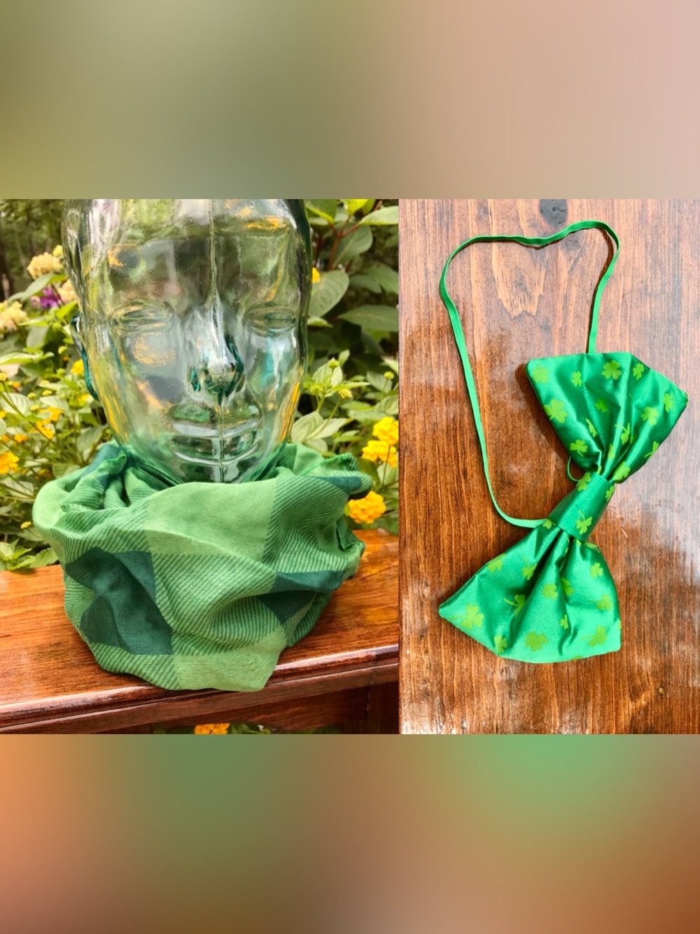 St Patricks Day Accessories DANDEE Bow Tie Plaid Green Infinity Cowl Neck Scarf